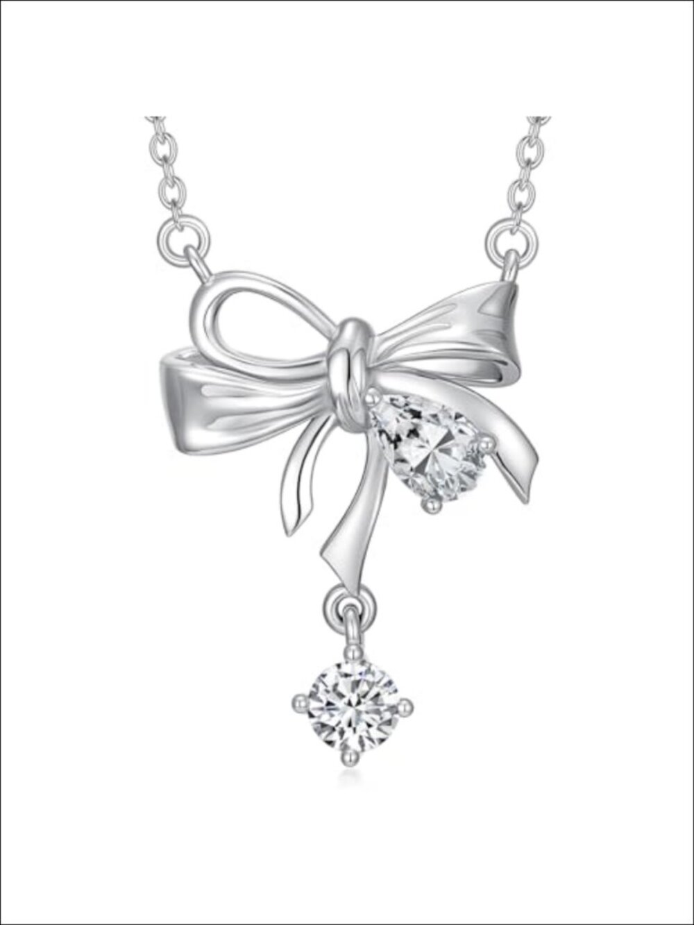 925 Sterling Silver Moissanite Bow Necklace for Women